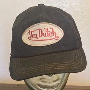 Rare Von Dutch Blue Denim Rhinestone Snap Back Trucker Hat EUC